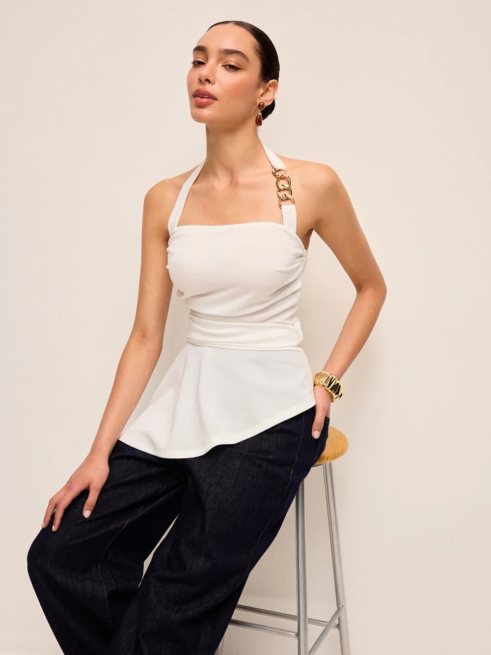 Commense Halter Neck Peplum Top With Chain Detail - Size XS - Picture 2 of 6